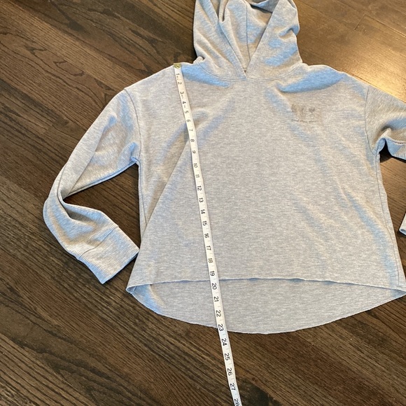 American Eagle Proud Plant Mom Waffle Knit Hoodie Cropped XS Gray Hooded Shirt - Picture 3 of 7